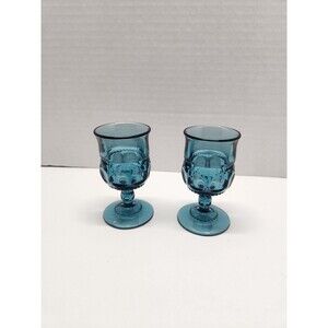 Indiana Glass Kings Crown Thumbprint Shot Glasses 3 3/4 Inch Set of 2